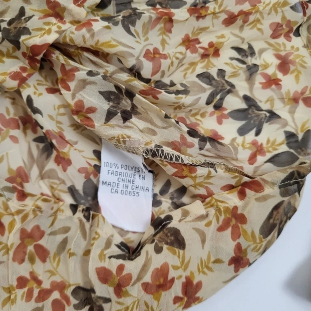 Y2K Long Sleeve Sheer Floral Blouse Size XS Tan Milkmaid - Picture 4 of 13